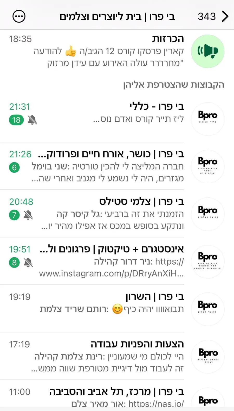 קבוצות הוואטסאפ של קהילת B-PRO